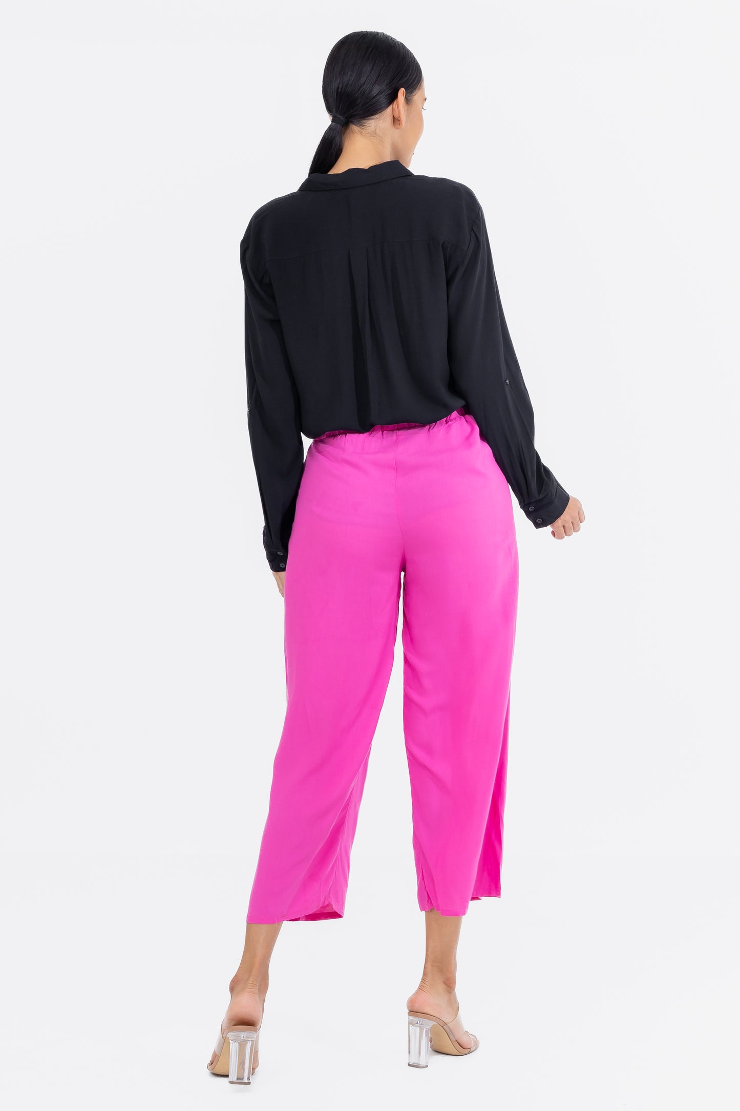 Hailys Women’s High-Waisted Wide Leg Tie-Front Culotte Pants - Hot Pink