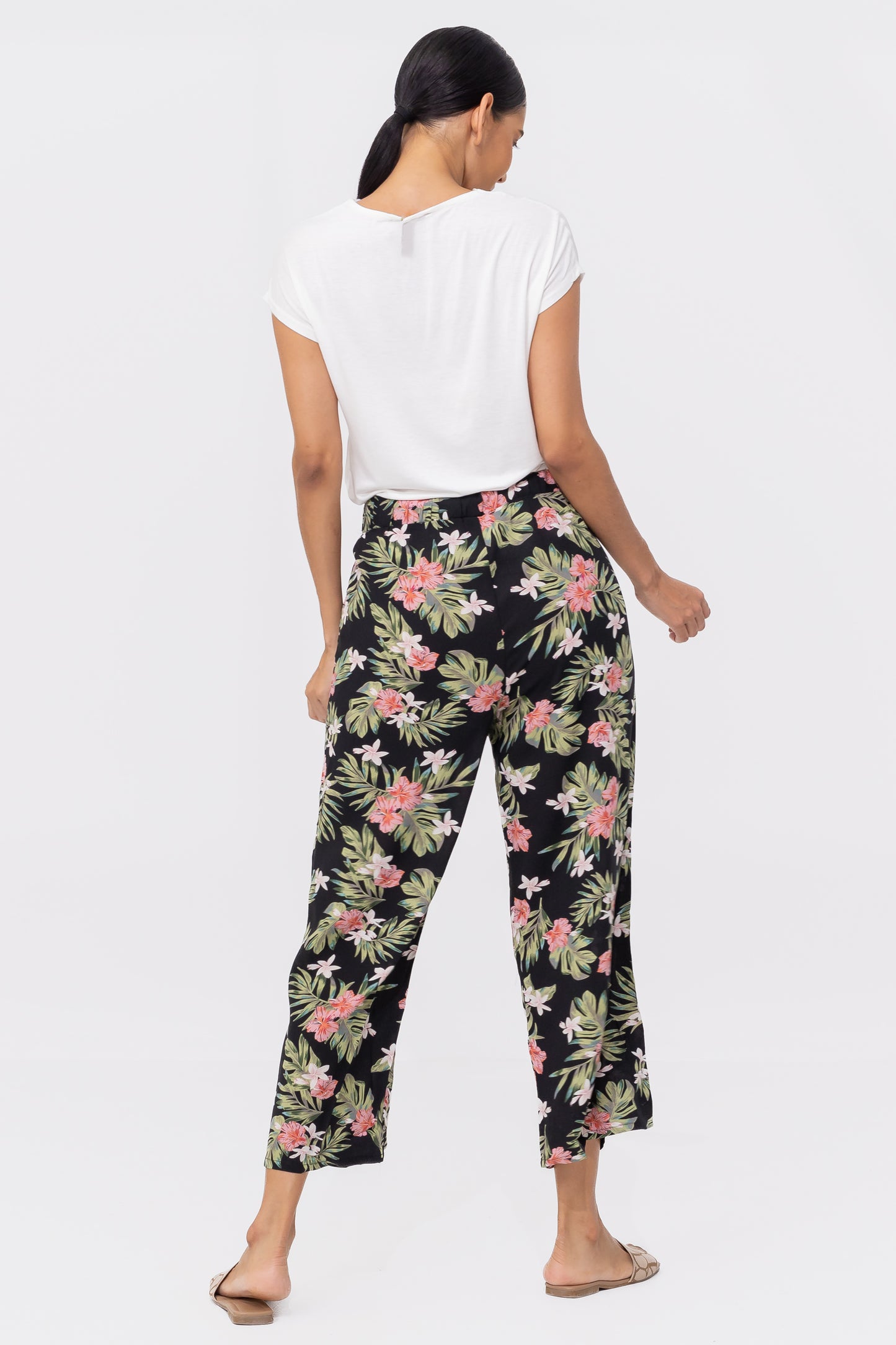 Hailys Women’s Floral Print High-Waisted Wide Leg Tie-Front Culotte Pants