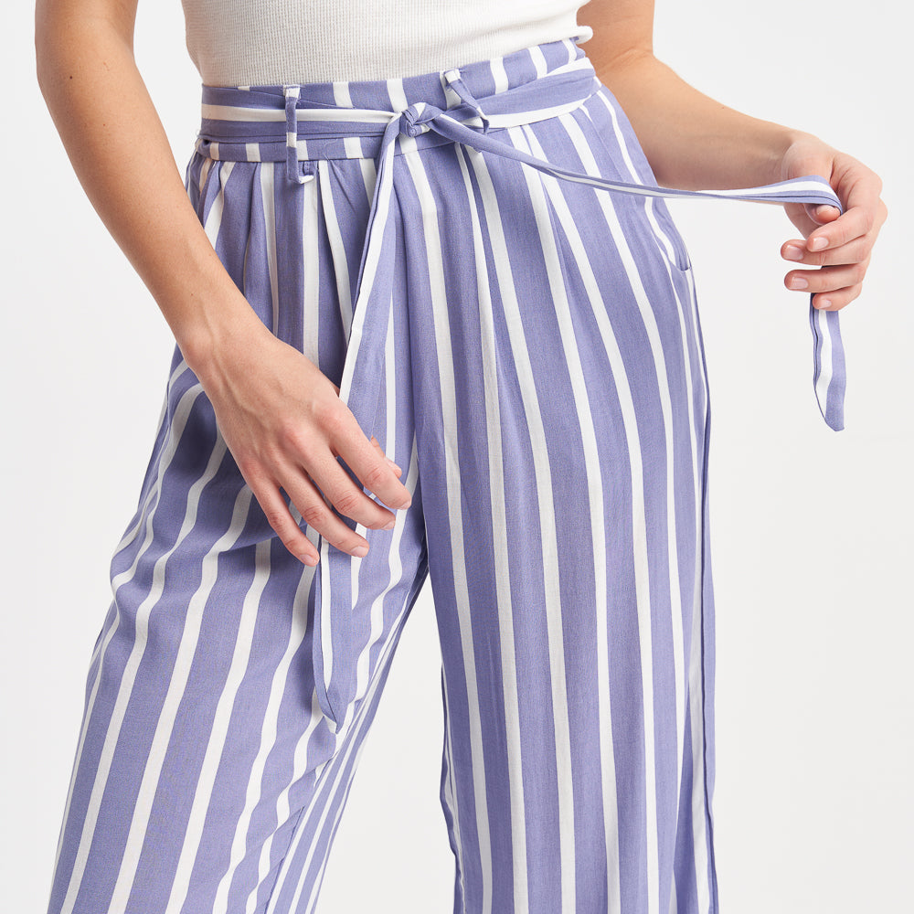 Hailys Women's Striped High-Waisted Wide-Leg Pants with Belt