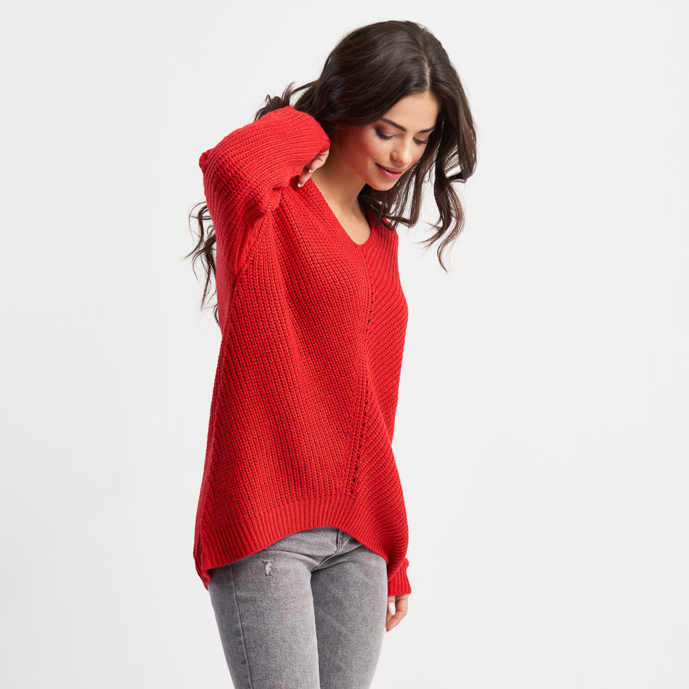 Hailys Women's Cozy V-Neck Knit Sweater - Long Sleeve Chunky Pullover