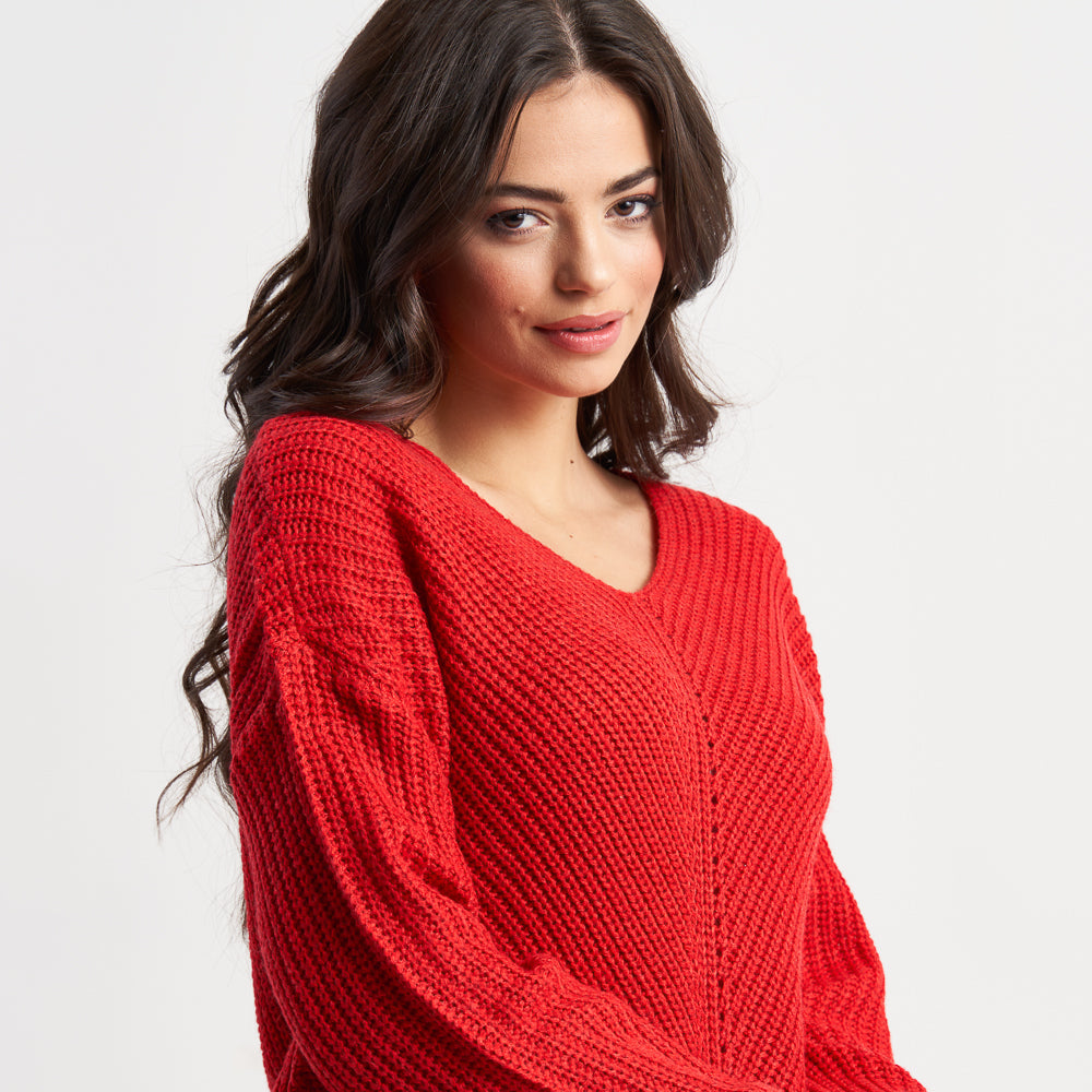 Hailys Women's Cozy V-Neck Knit Sweater - Long Sleeve Chunky Pullover