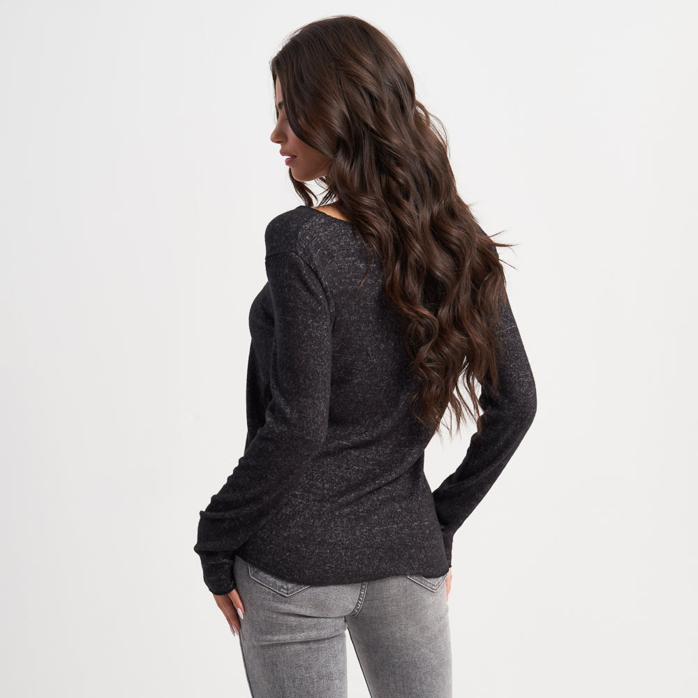 Hailys Women’s Long Sleeve V-Neck Pullover Sweater - Charcoal Gray