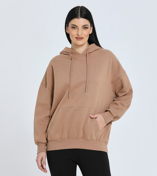 Hailys Women's Casual Oversized Beige Hoodie with Kangaroo Pocket