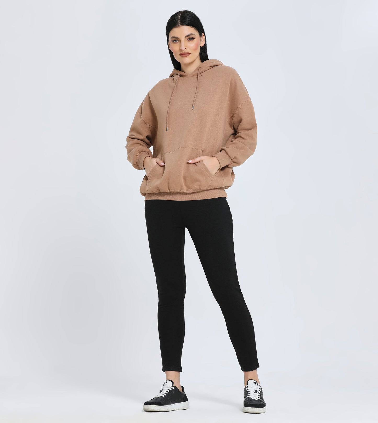 Hailys Women's Casual Oversized Beige Hoodie with Kangaroo Pocket